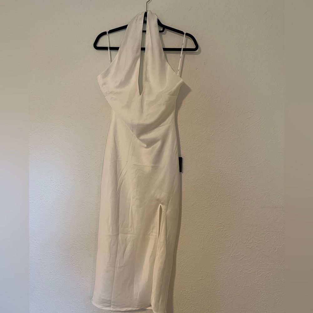 NWT White Satin Halter Midi Dress from Lulus